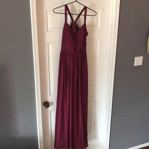 Bridesmaid dress with lace detail in burgundy